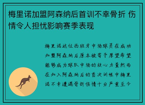 梅里诺加盟阿森纳后首训不幸骨折 伤情令人担忧影响赛季表现 梅里诺加盟阿森纳后首训不幸骨折 伤情令人担忧影响赛季表现